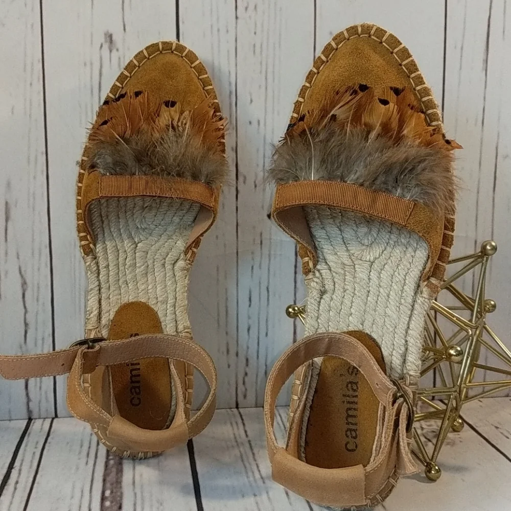 Camila's Feather Boho Chic Espadrilles‎ Women's 7.5/8